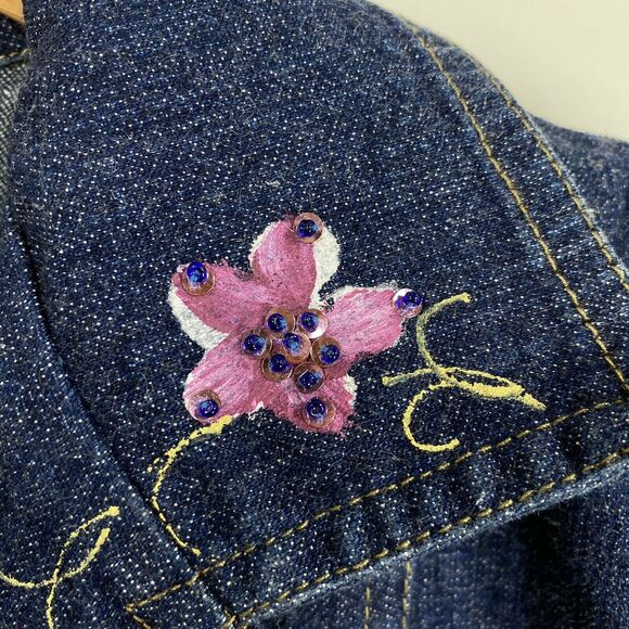 New Baby Gassy Gooma Boutique Floral Painted Denim Jacket Top Beaded Girl Size 8 - Picture 3 of 7